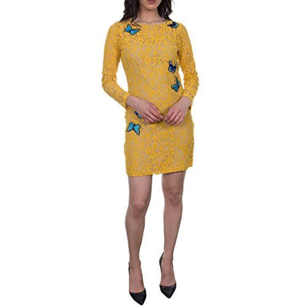 Blue Long Sleeves Amber Lace Dress with Butterfly Patches Gold S